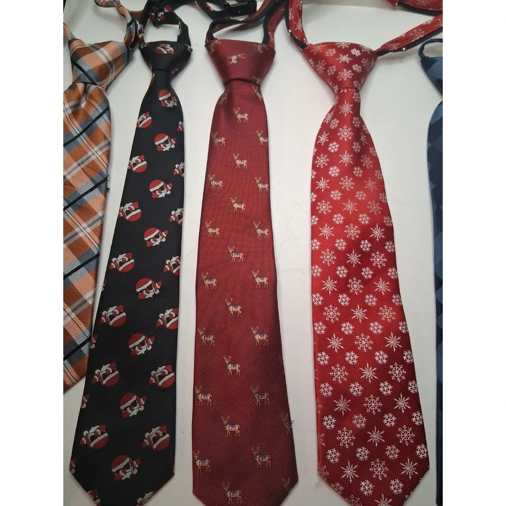 Lot of 6 Boys Zipper Pre-Tied Neckties & 2 Bow Ties Assorted Brands Colors
